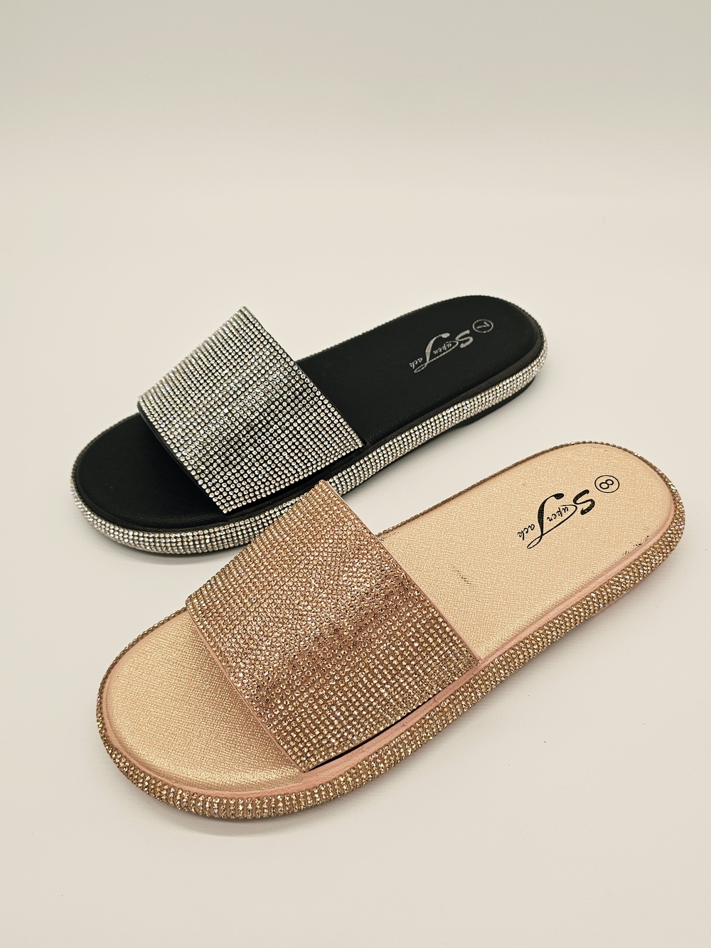 Women's Rhinestone Slide Sandals - Rose Gold - Picture 7 of 8